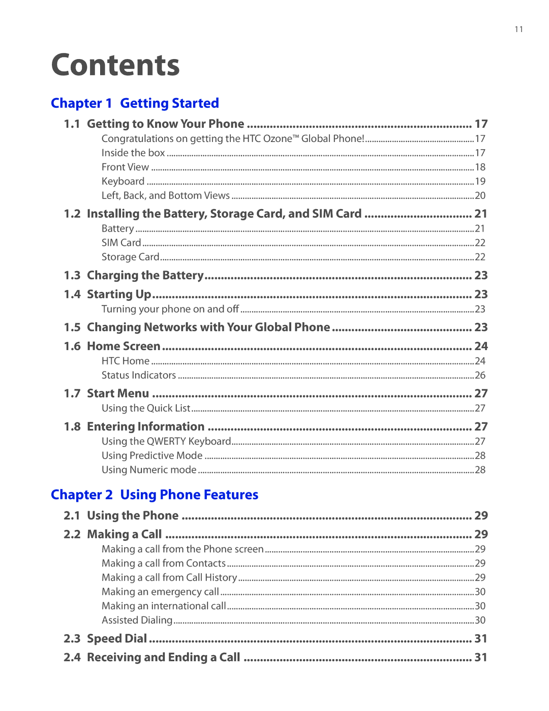 HTC CEDA100 user manual Contents 