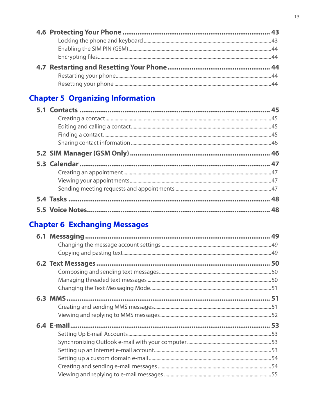 HTC CEDA100 user manual Organizing Information 