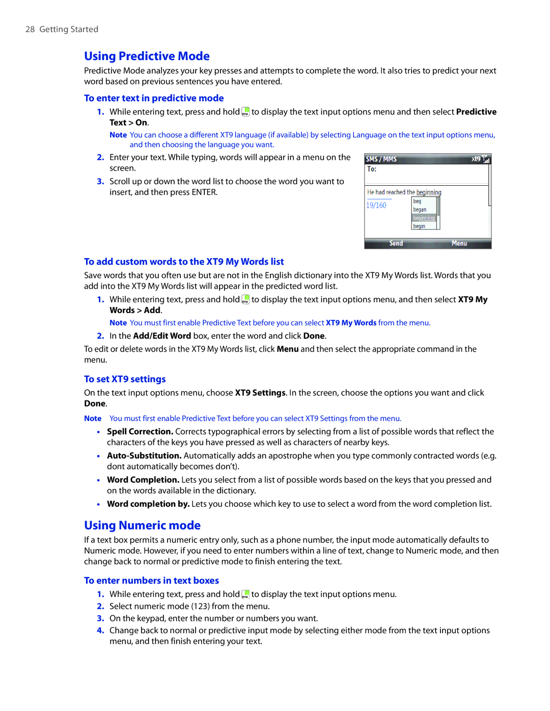 HTC CEDA100 user manual Using Predictive Mode, Using Numeric mode 