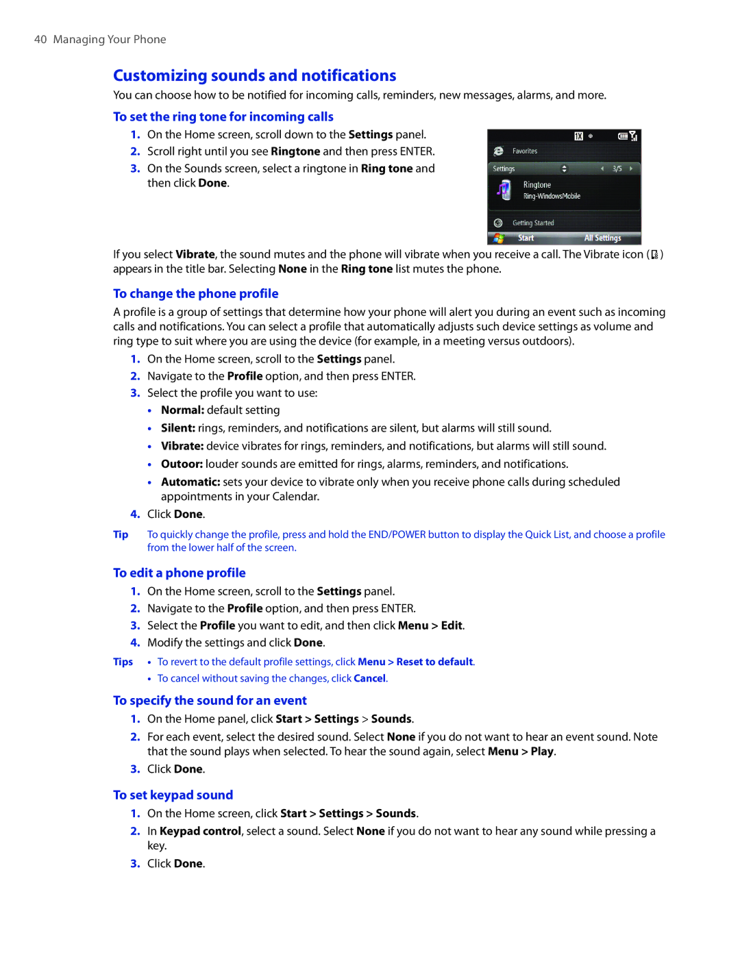 HTC CEDA100 user manual Customizing sounds and notifications 