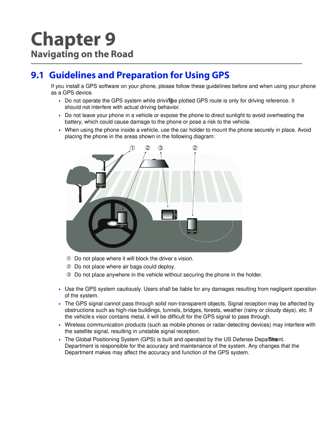 HTC CEDA100 user manual Navigating on the Road, Guidelines and Preparation for Using GPS 