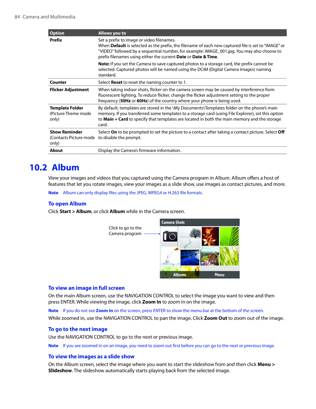 HTC CEDA100 user manual To open Album, To view an image in full screen, To go to the next image 