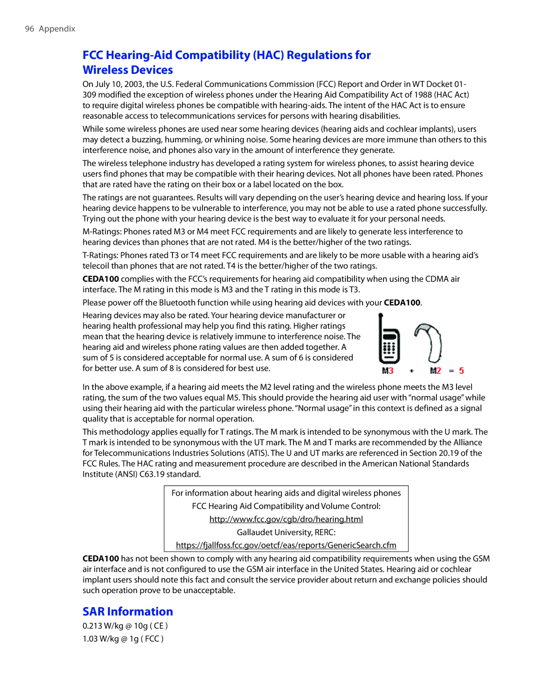 HTC CEDA100 user manual SAR Information 