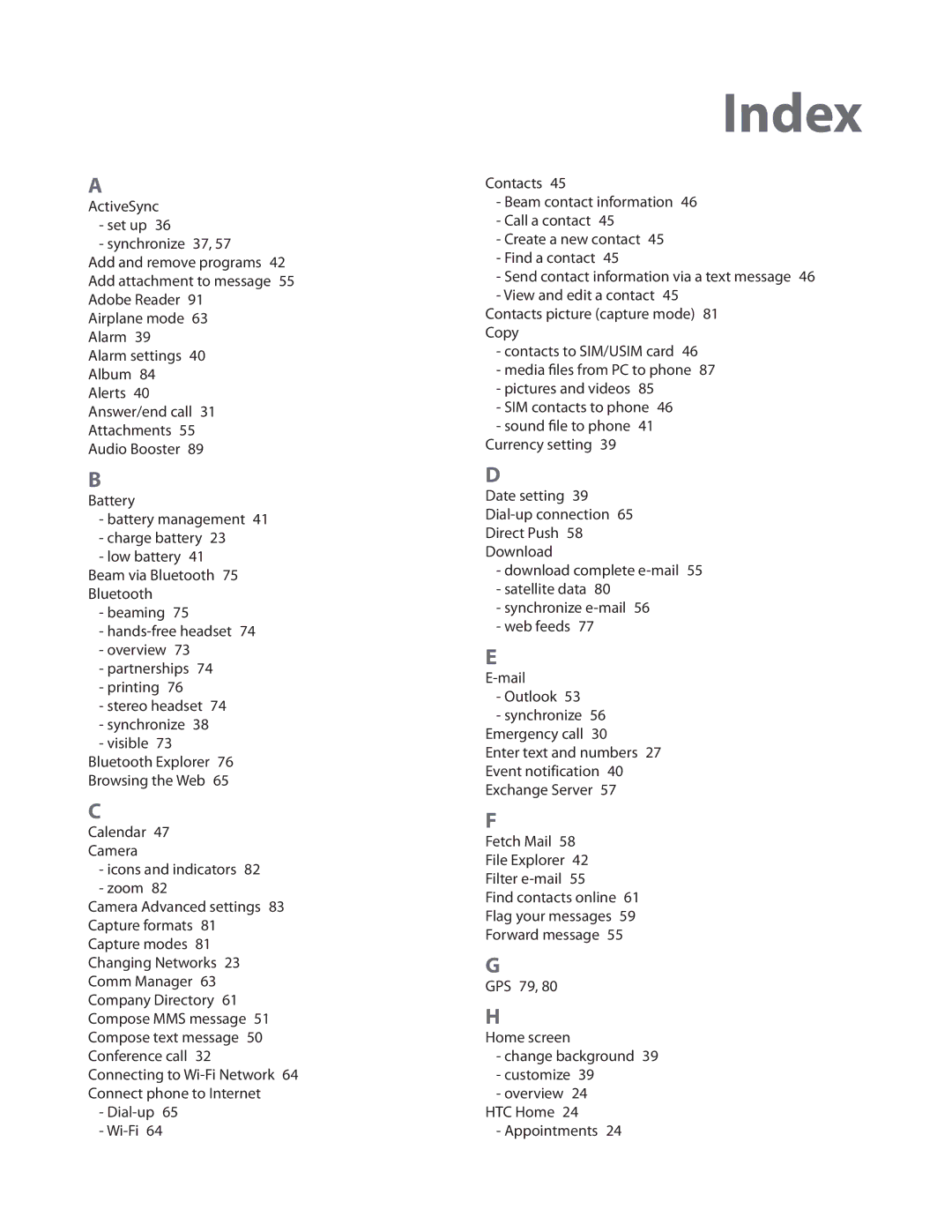 HTC CEDA100 user manual Index 