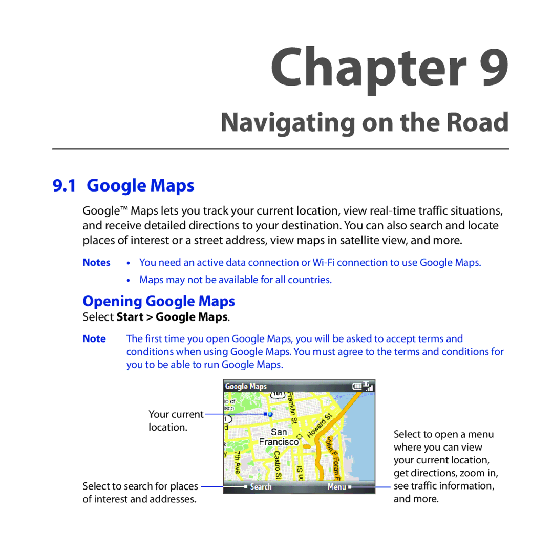 HTC Dash 3G manual Opening Google Maps, Select Start Google Maps 