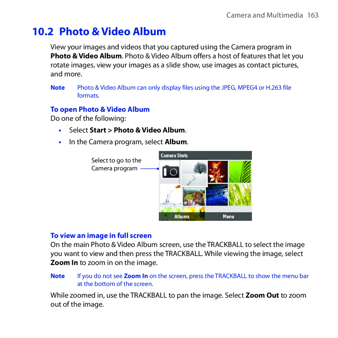 HTC Dash 3G manual To open Photo & Video Album, Select Start Photo & Video Album, To view an image in full screen 