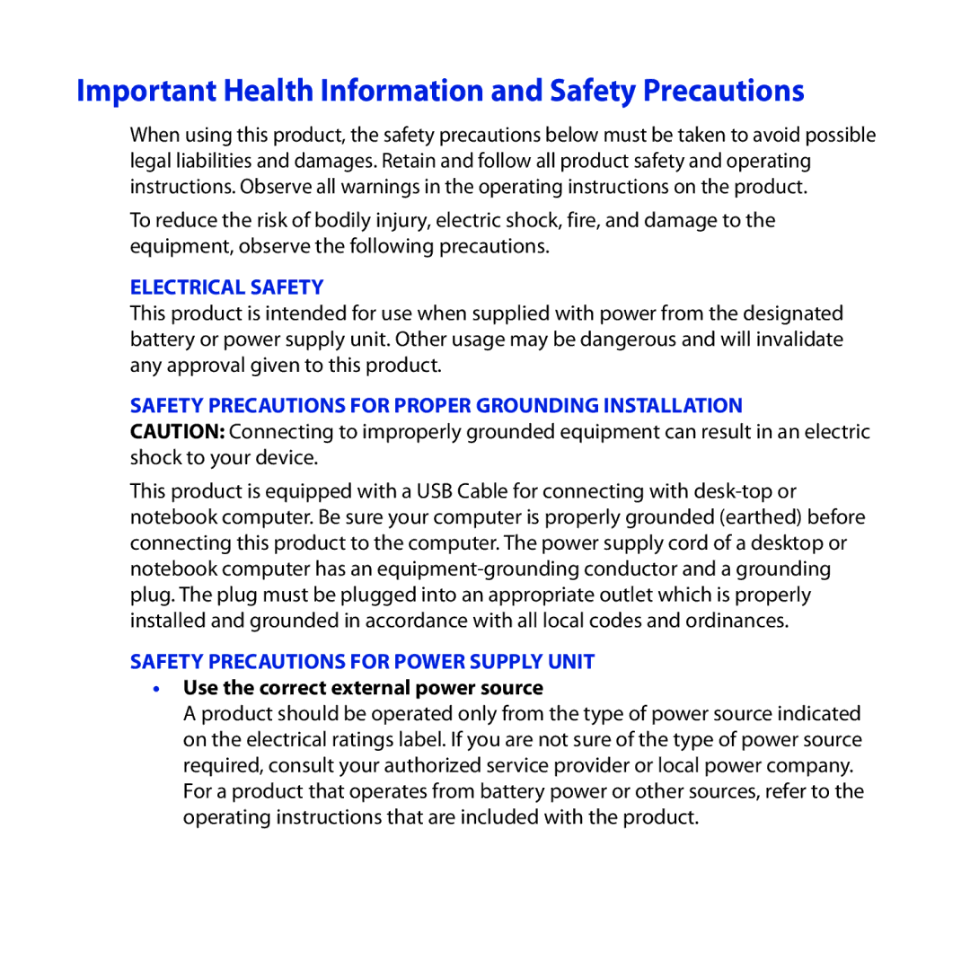 HTC Dash 3G manual Important Health Information and Safety Precautions, Use the correct external power source 