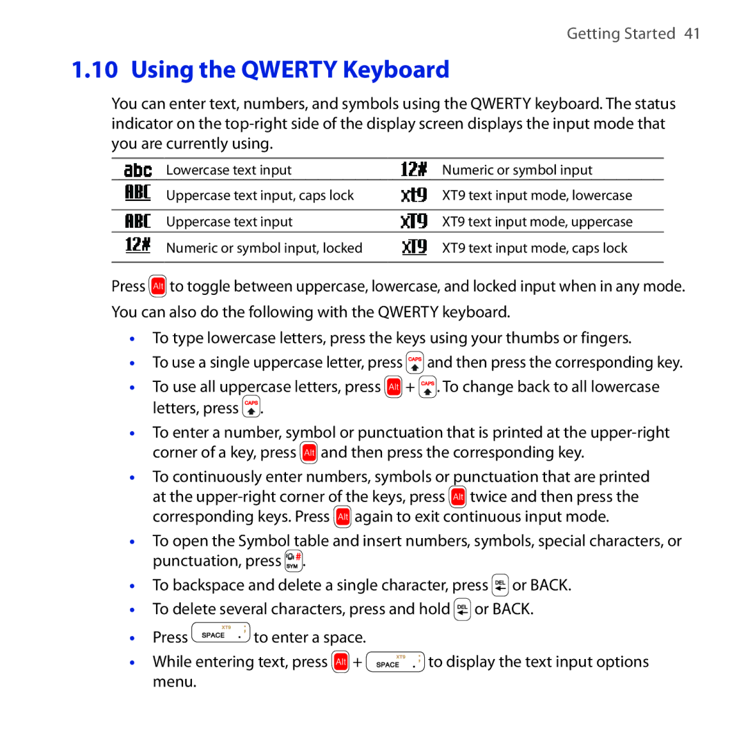 HTC Dash 3G manual Using the Qwerty Keyboard 