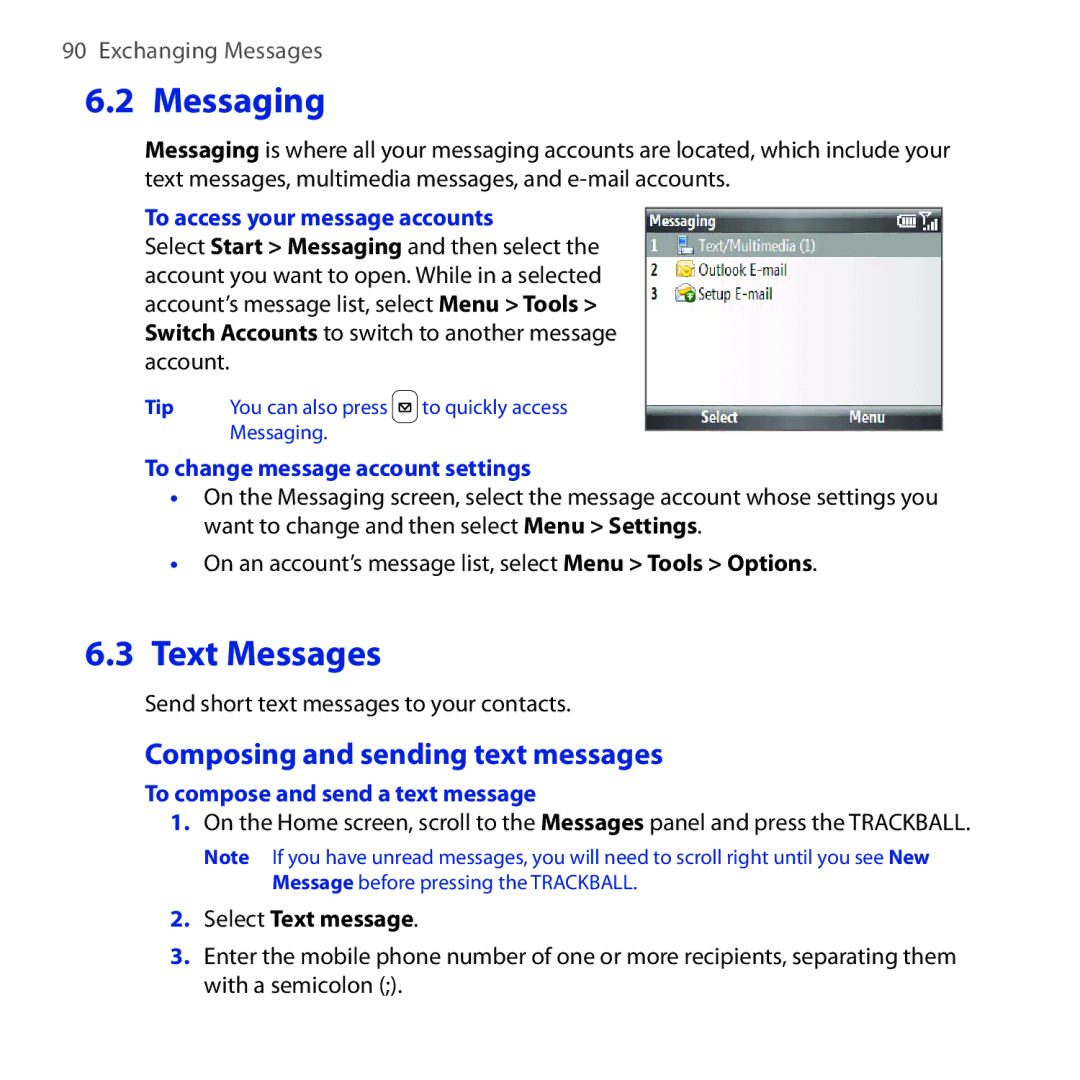 HTC Dash 3G manual Messaging, Text Messages, Composing and sending text messages 