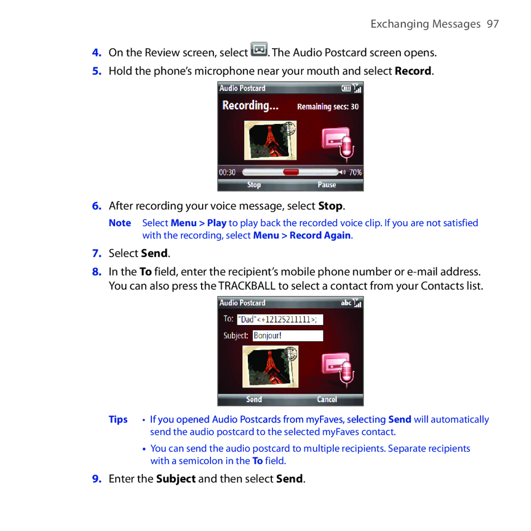 HTC Dash 3G manual Enter the Subject and then select Send 