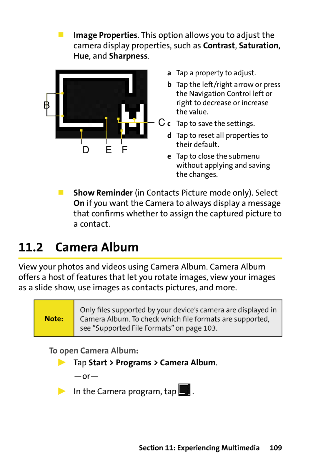 HTC Dash manual To open Camera Album,  Tap Start Programs Camera Album. -or,  In the Camera program, tap 