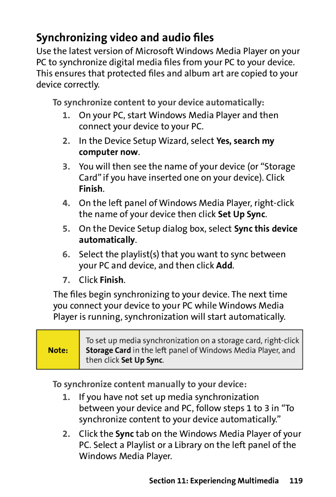 HTC Dash manual Synchronizing video and audio ﬁles, To synchronize content to your device automatically 