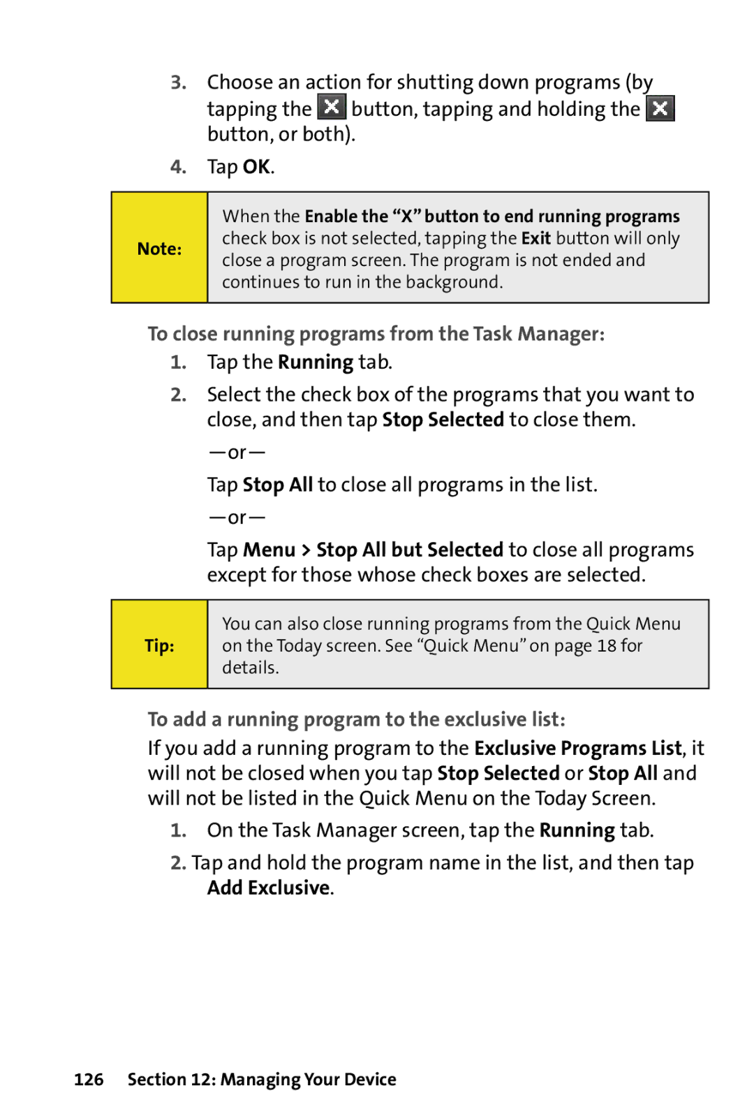 HTC Dash manual To close running programs from the Task Manager, Tap the Running tab 