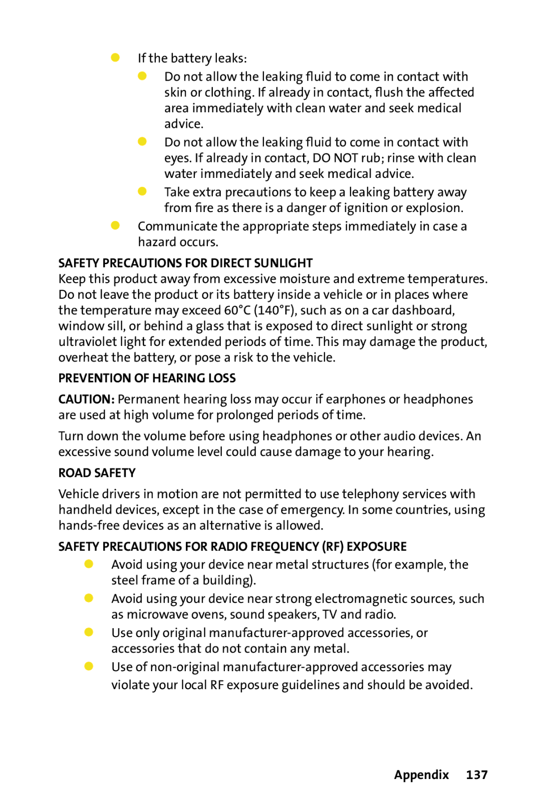 HTC Dash manual Safety Precautions for Direct Sunlight 