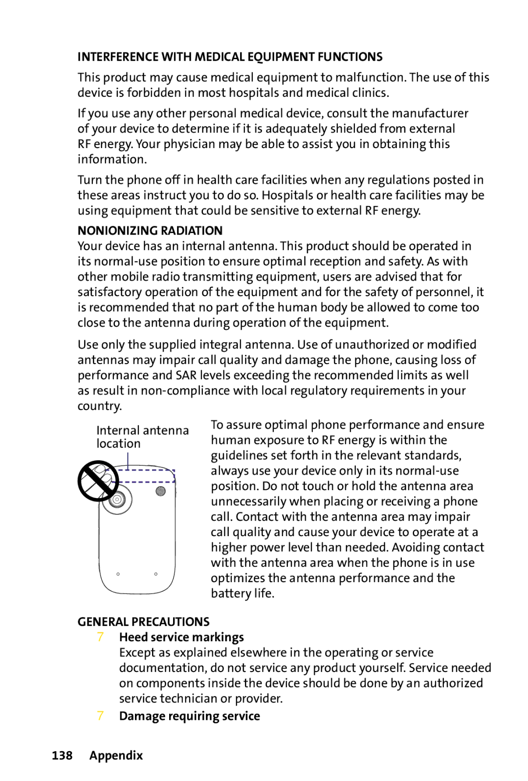 HTC Dash manual  Heed service markings,  Damage requiring service Appendix 