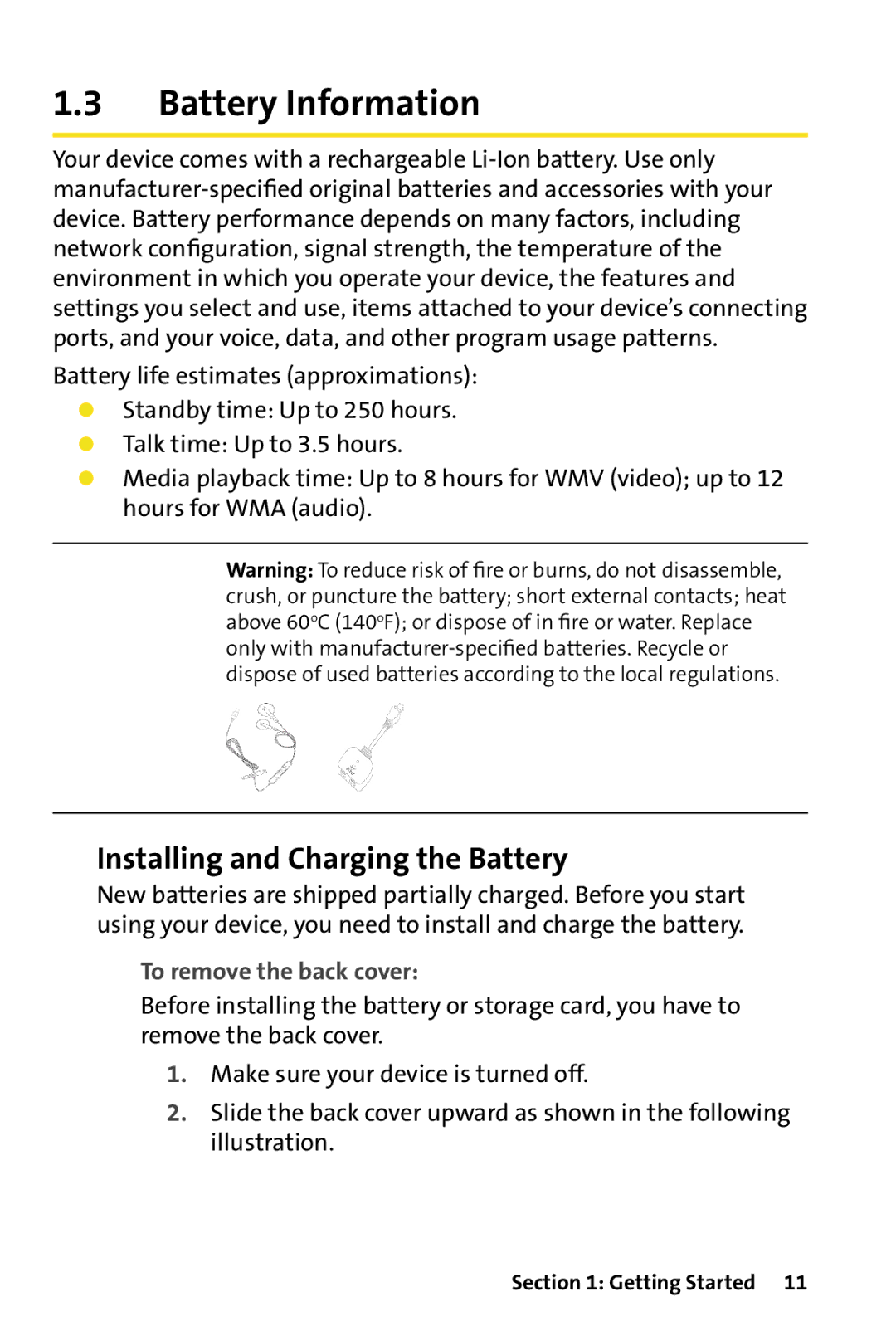 HTC Dash manual Battery Information, Installing and Charging the Battery, To remove the back cover 