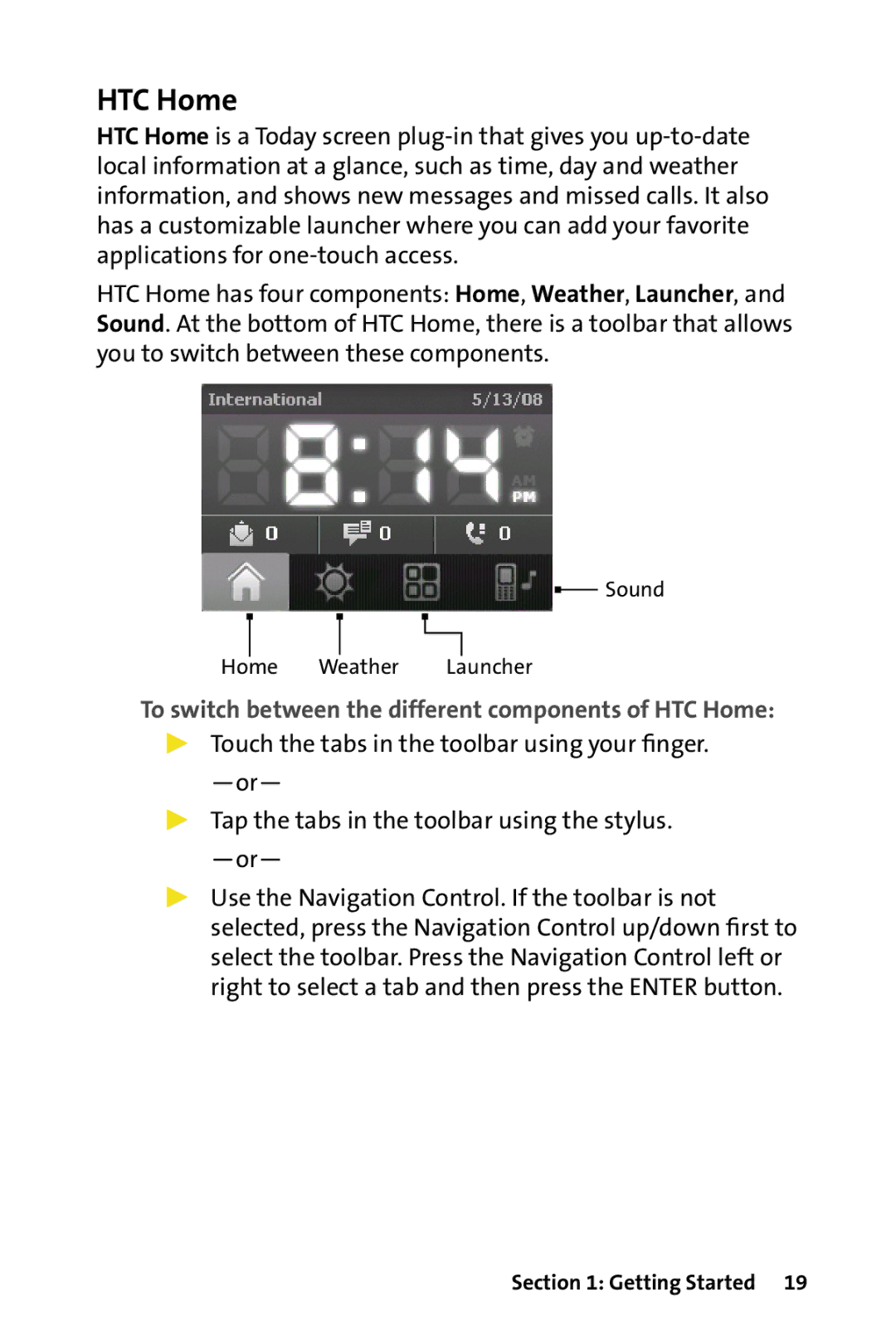 HTC Dash manual HTC Home 