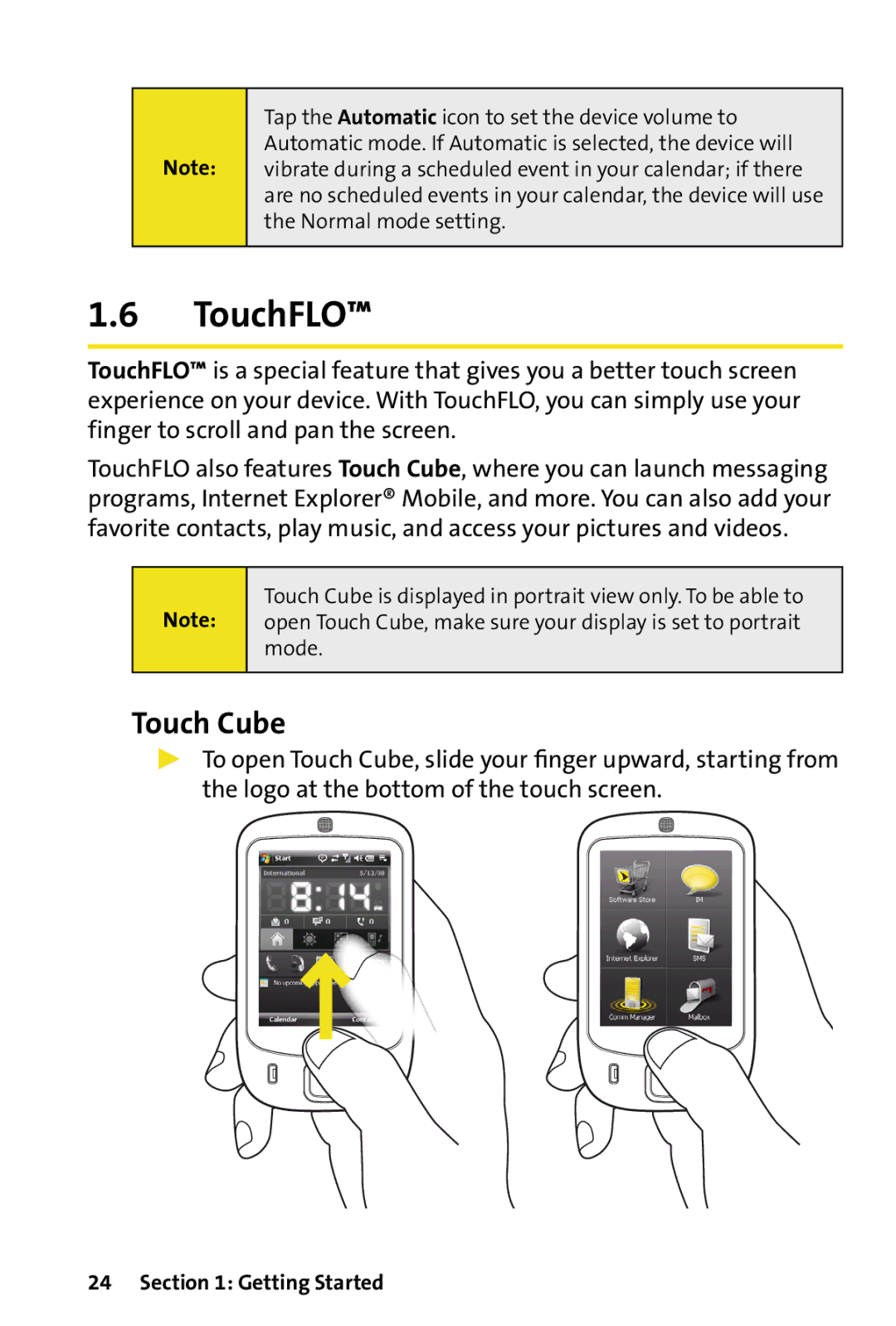 HTC Dash manual TouchFLO, Touch Cube 