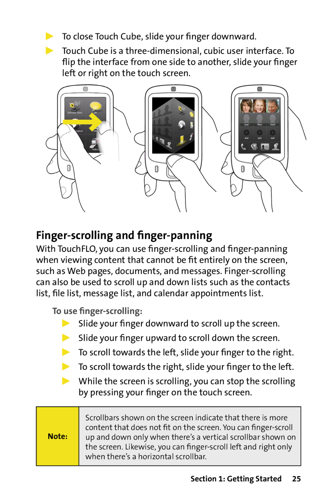 HTC Dash manual Finger-scrolling and ﬁnger-panning, To use ﬁnger-scrolling 