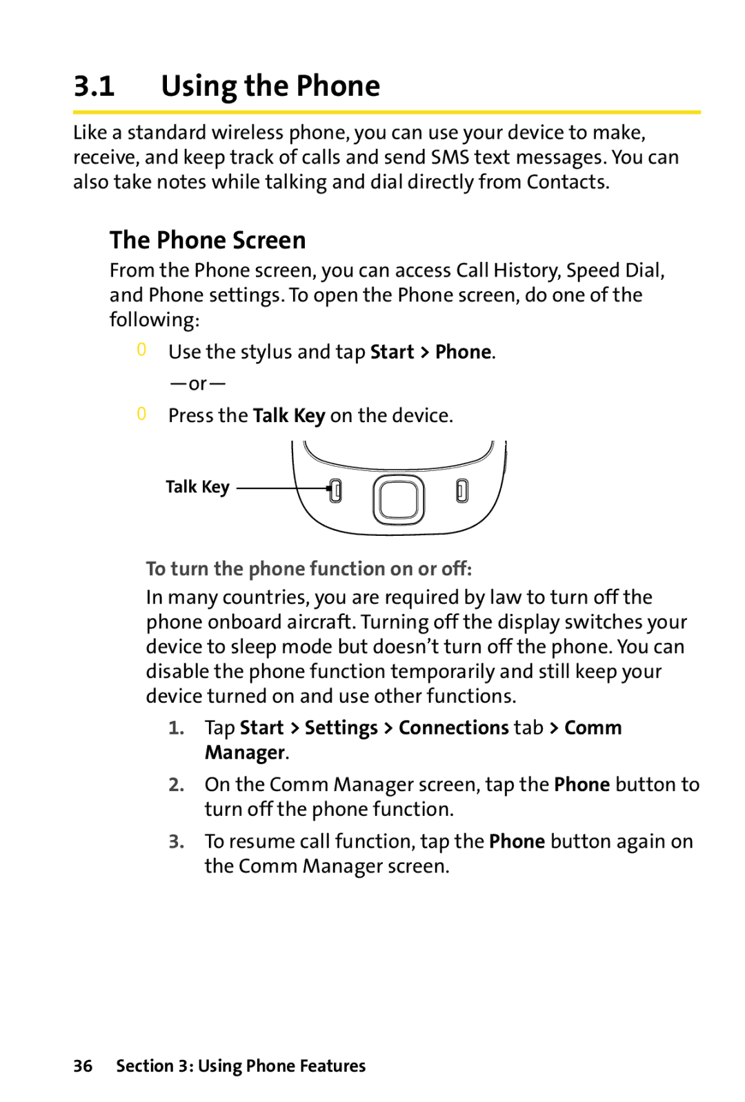 HTC Dash manual Using the Phone, Phone Screen, To turn the phone function on or off, Using Phone Features 