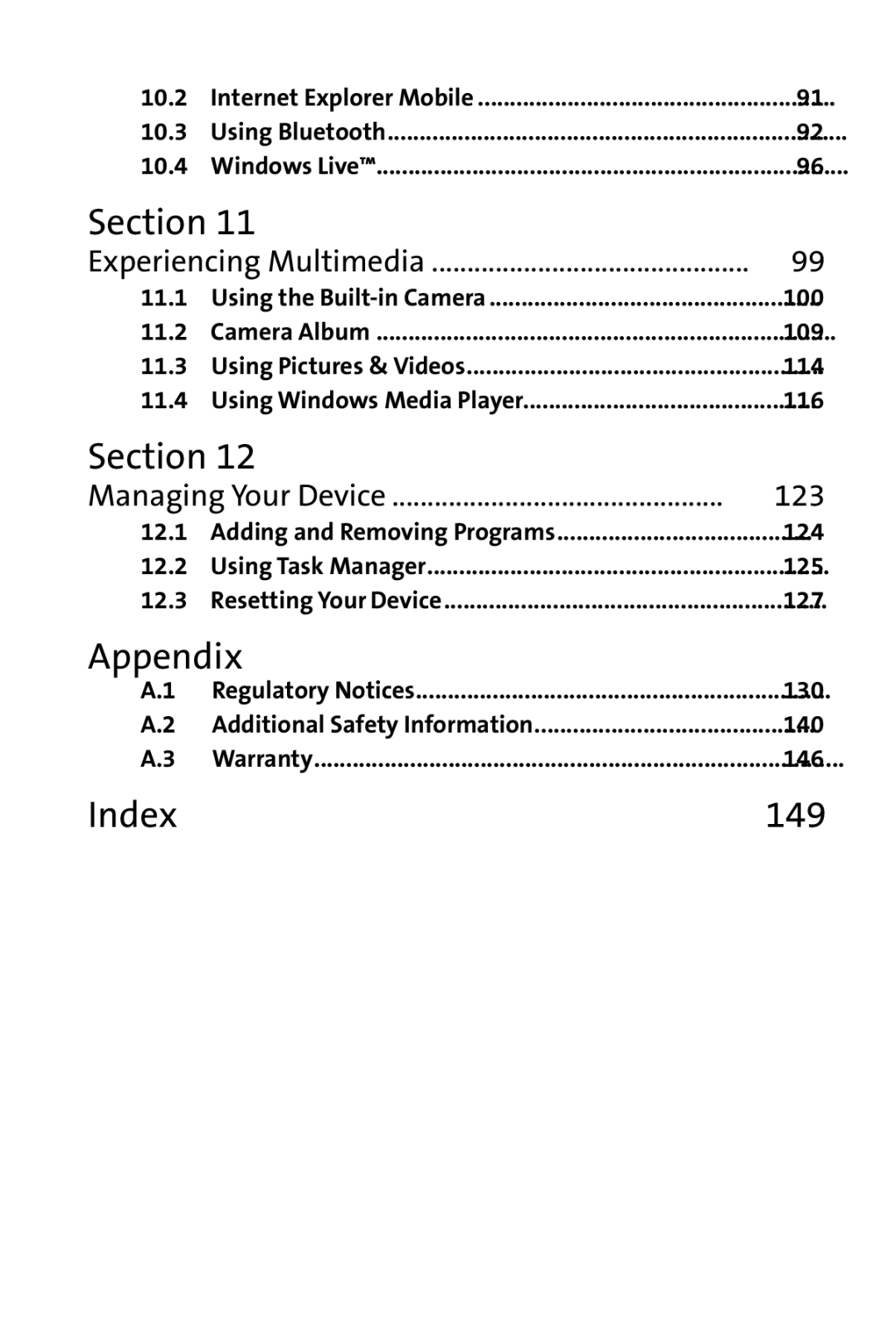 HTC Dash manual Appendix, Index 149, 123 