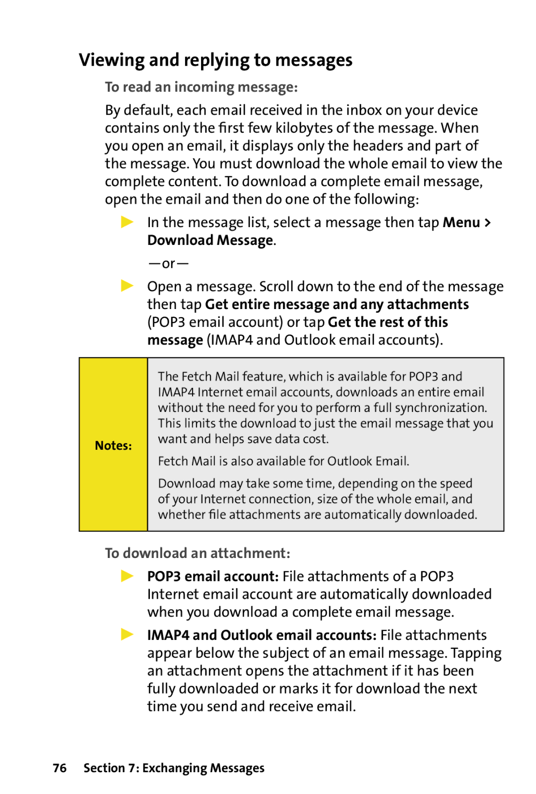 HTC Dash manual Viewing and replying to messages, To read an incoming message, To download an attachment 