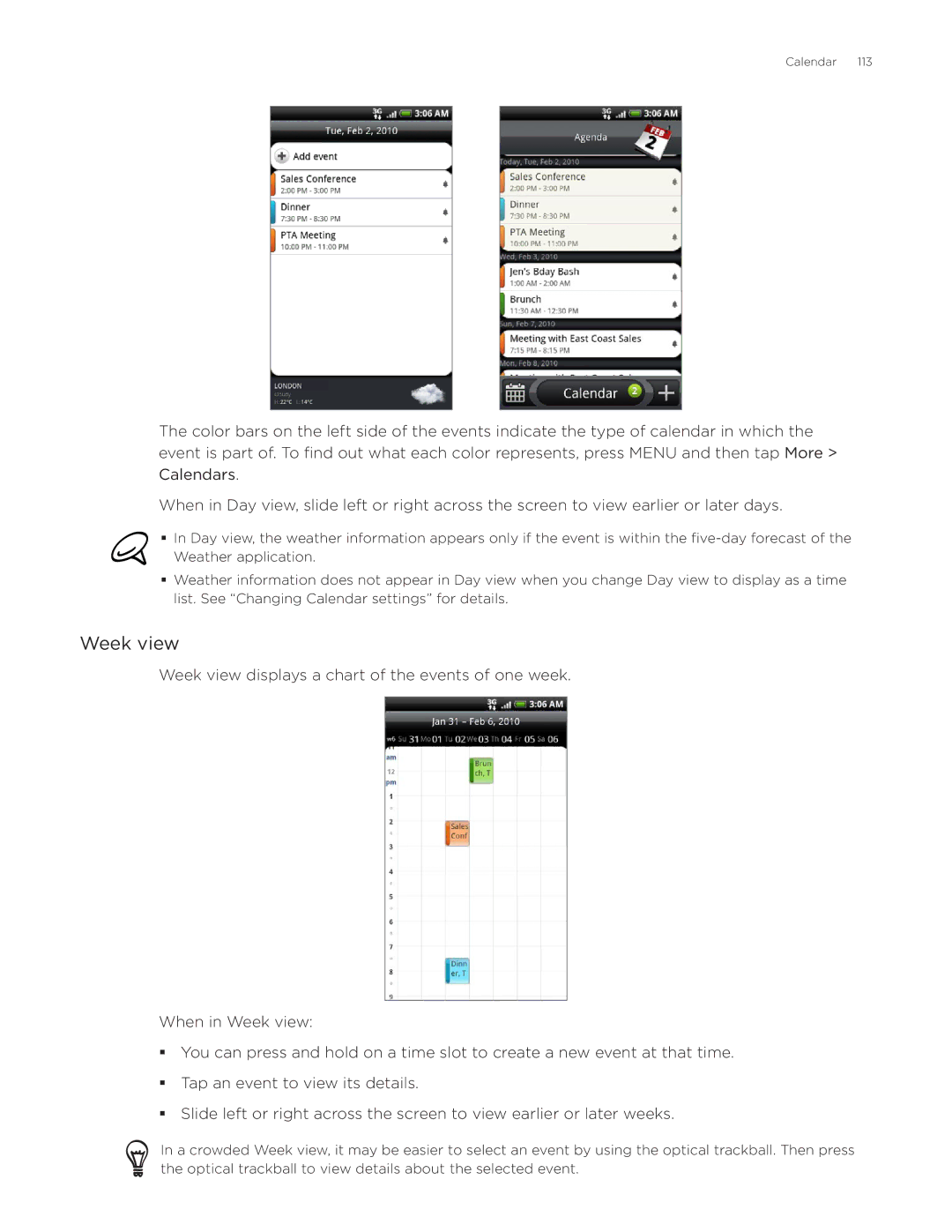 HTC Desire manual Week view 