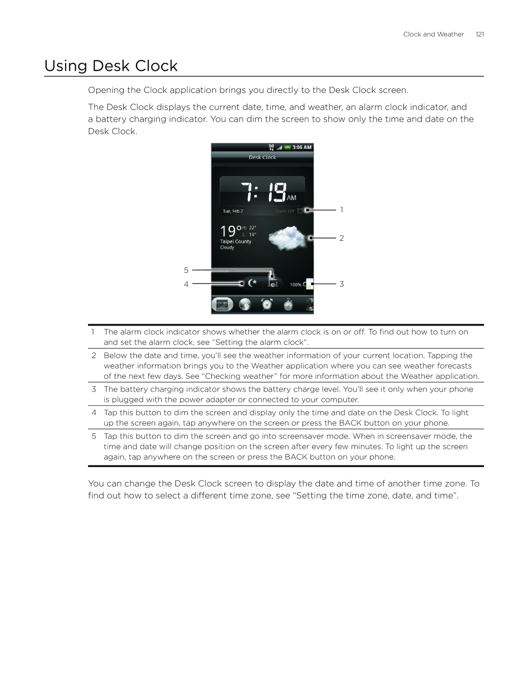 HTC Desire manual Using Desk Clock 