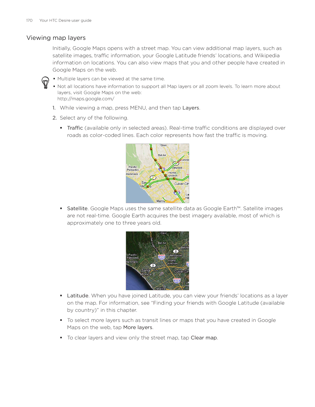 HTC Desire manual Viewing map layers 