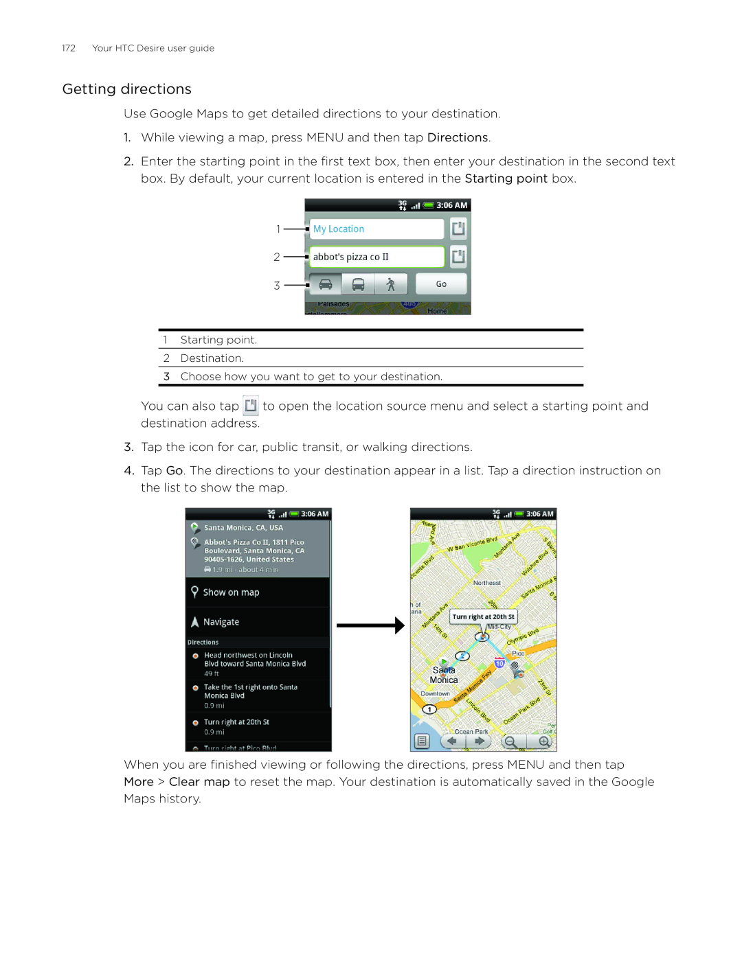 HTC Desire manual Getting directions 