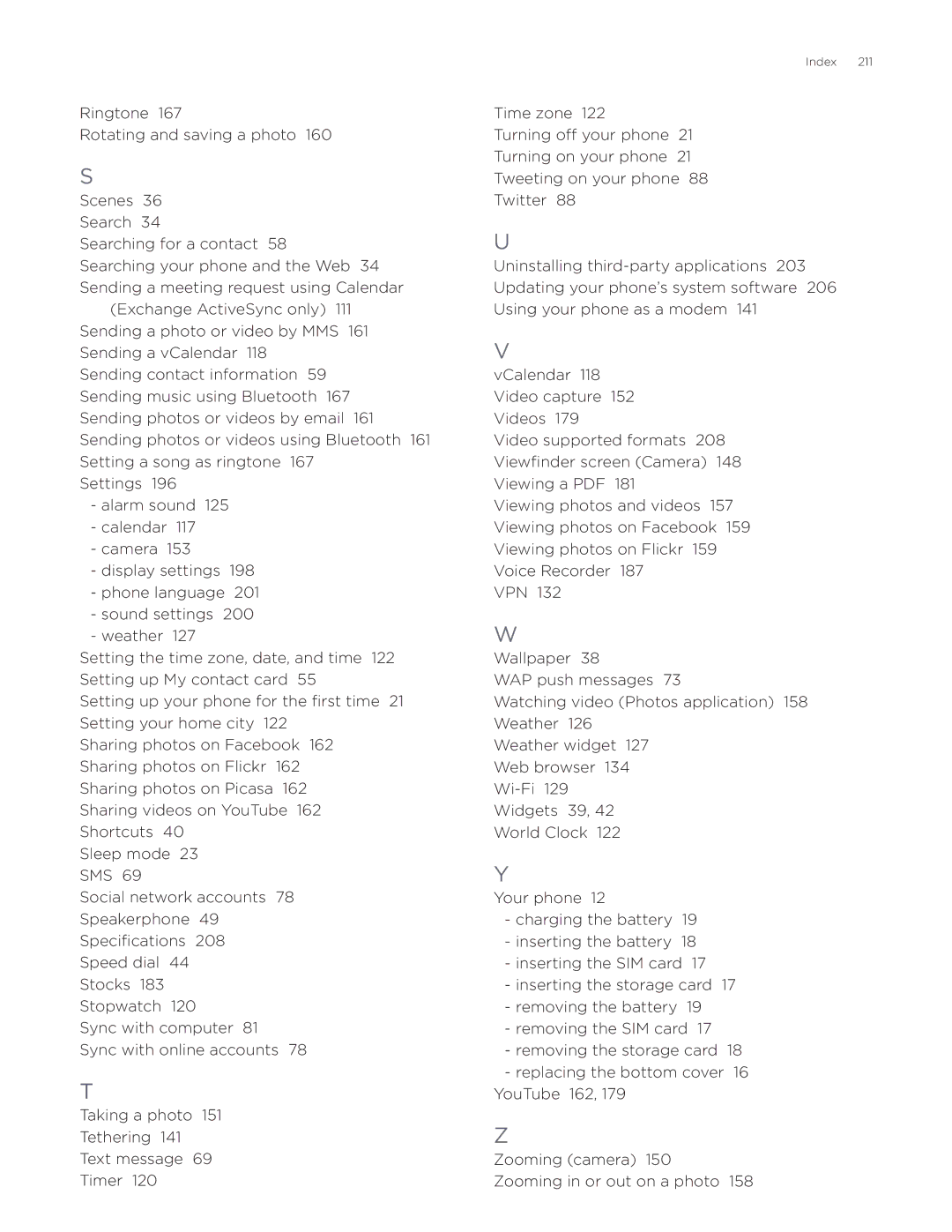 HTC Desire manual Index 