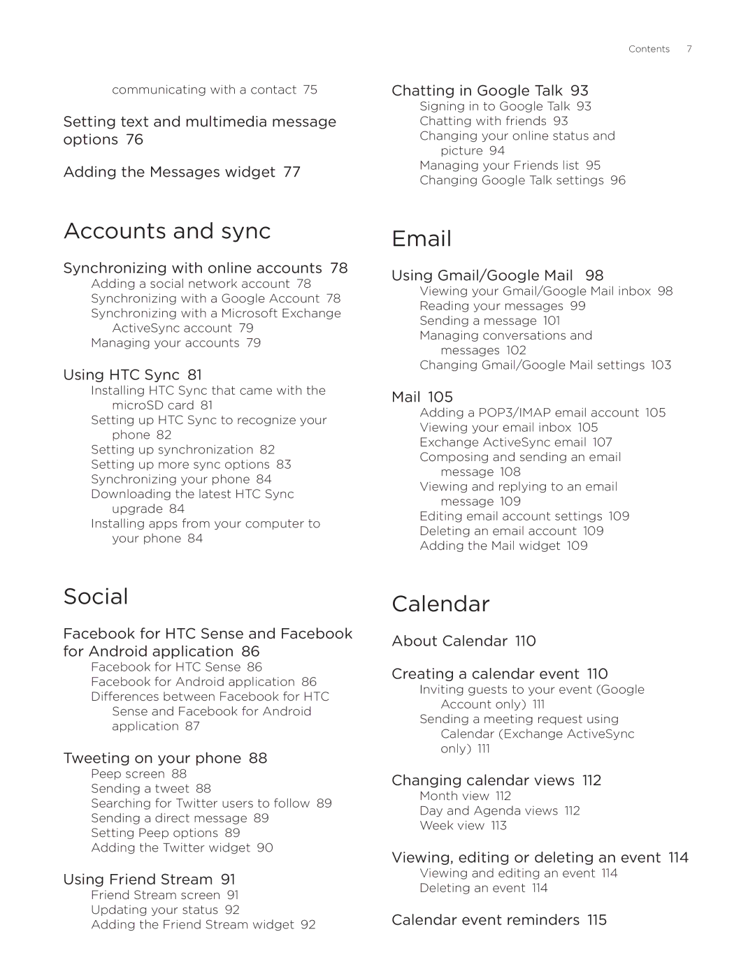 HTC Desire manual Accounts and sync, Social, Calendar 