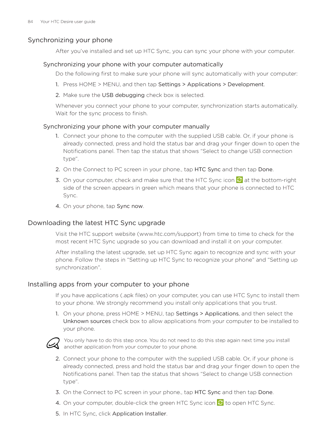 HTC Desire manual Synchronizing your phone, Downloading the latest HTC Sync upgrade 