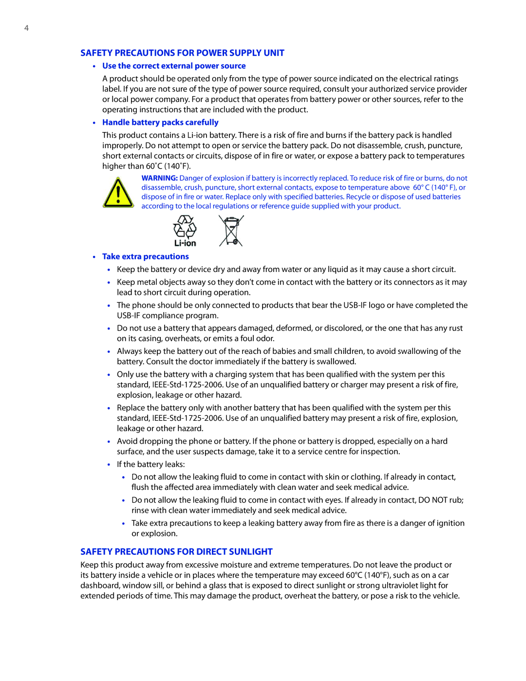 HTC DIAM400 user manual Safety Precautions for Power Supply Unit 