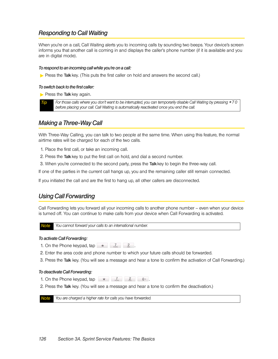 HTC DIAM500 manual Responding to Call Waiting, Making a Three-Way Call, Using Call Forwarding 