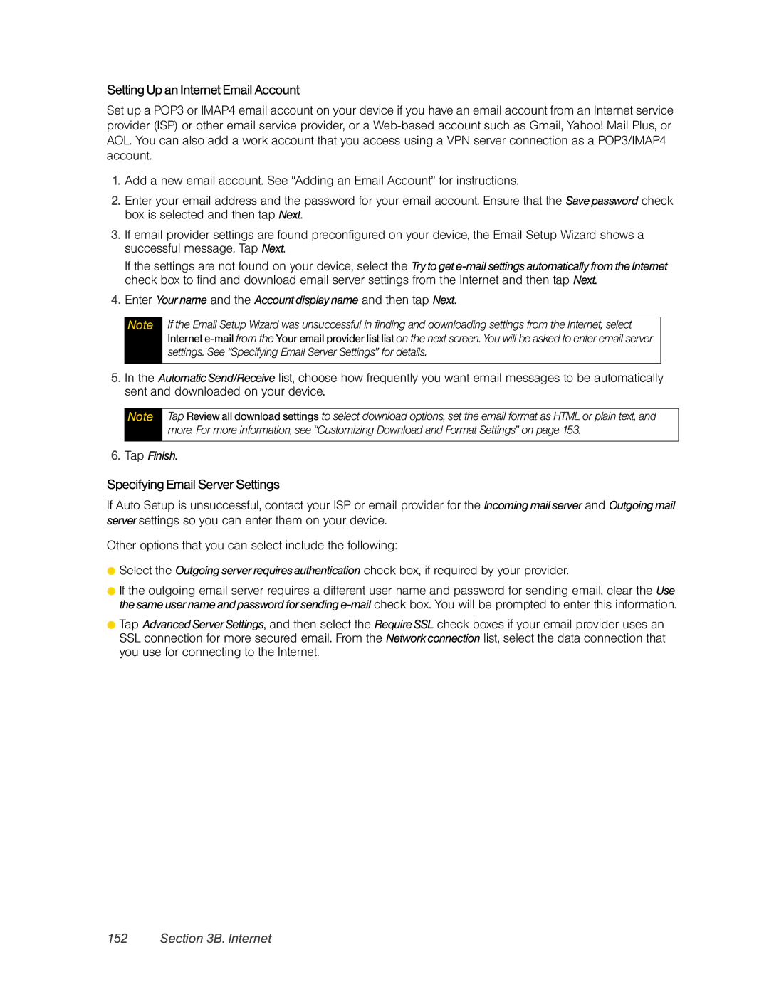 HTC DIAM500 manual Setting Up an Internet EmailAccount, Specifying Email Server Settings 