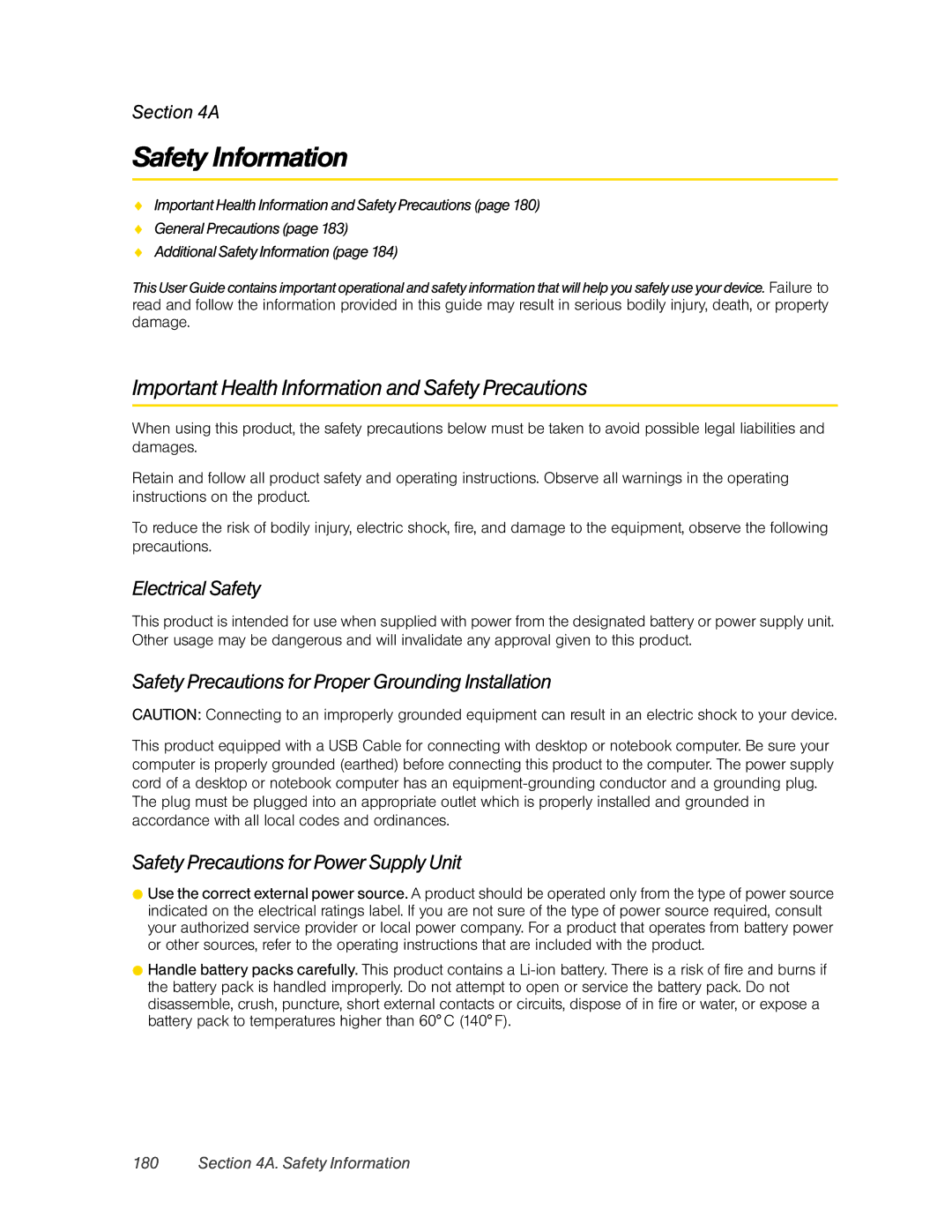 HTC DIAM500 manual Safety Information, Important Health Information and Safety Precautions, Electrical Safety 