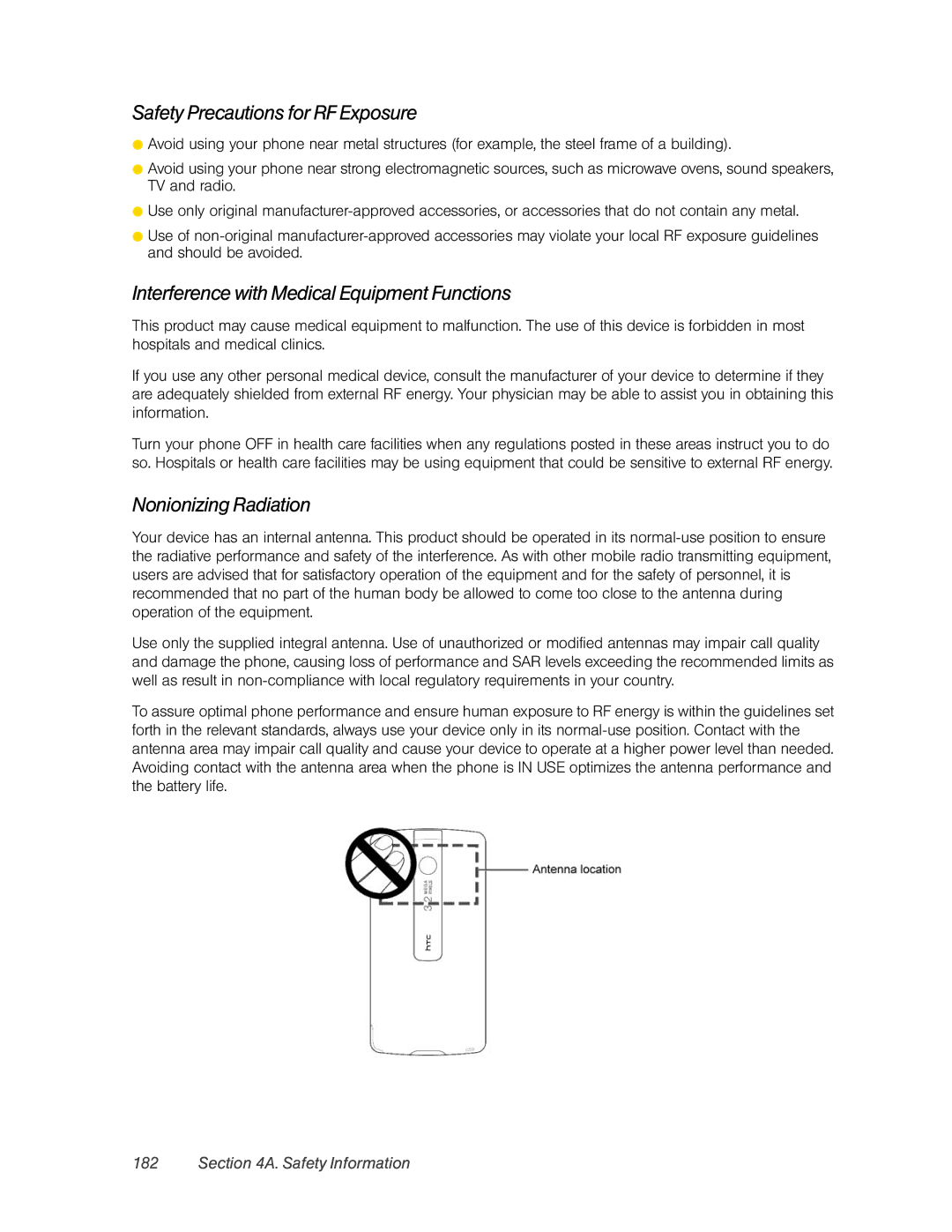 HTC DIAM500 manual Safety Precautions for RF Exposure, Interference with Medical Equipment Functions, Nonionizing Radiation 