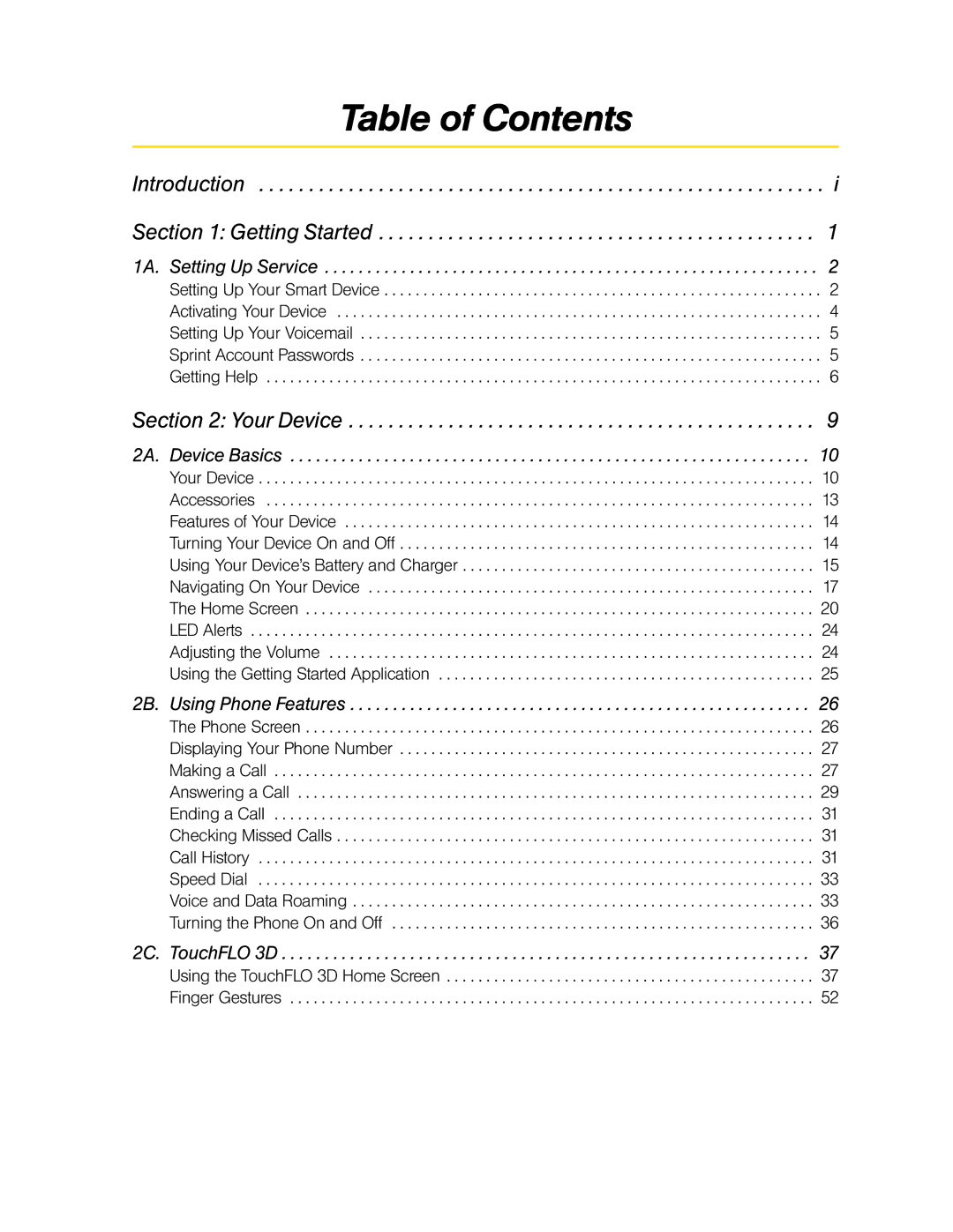 HTC DIAM500 manual Table of Contents 