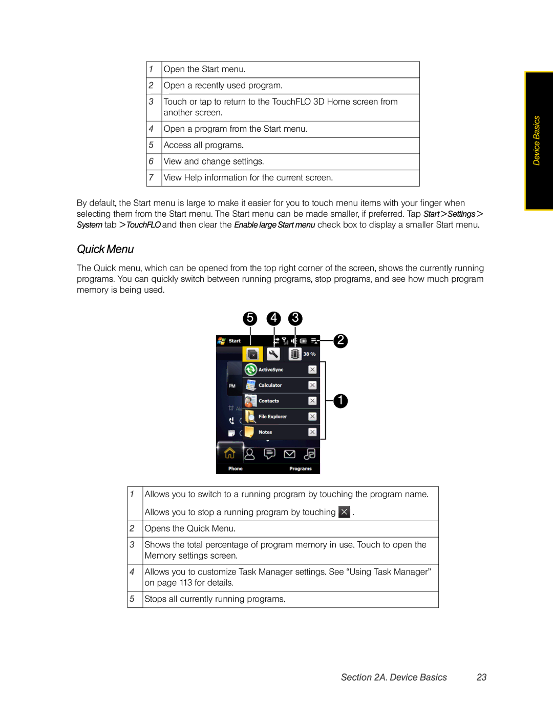 HTC DIAM500 manual Quick Menu, View Help information for the current screen 