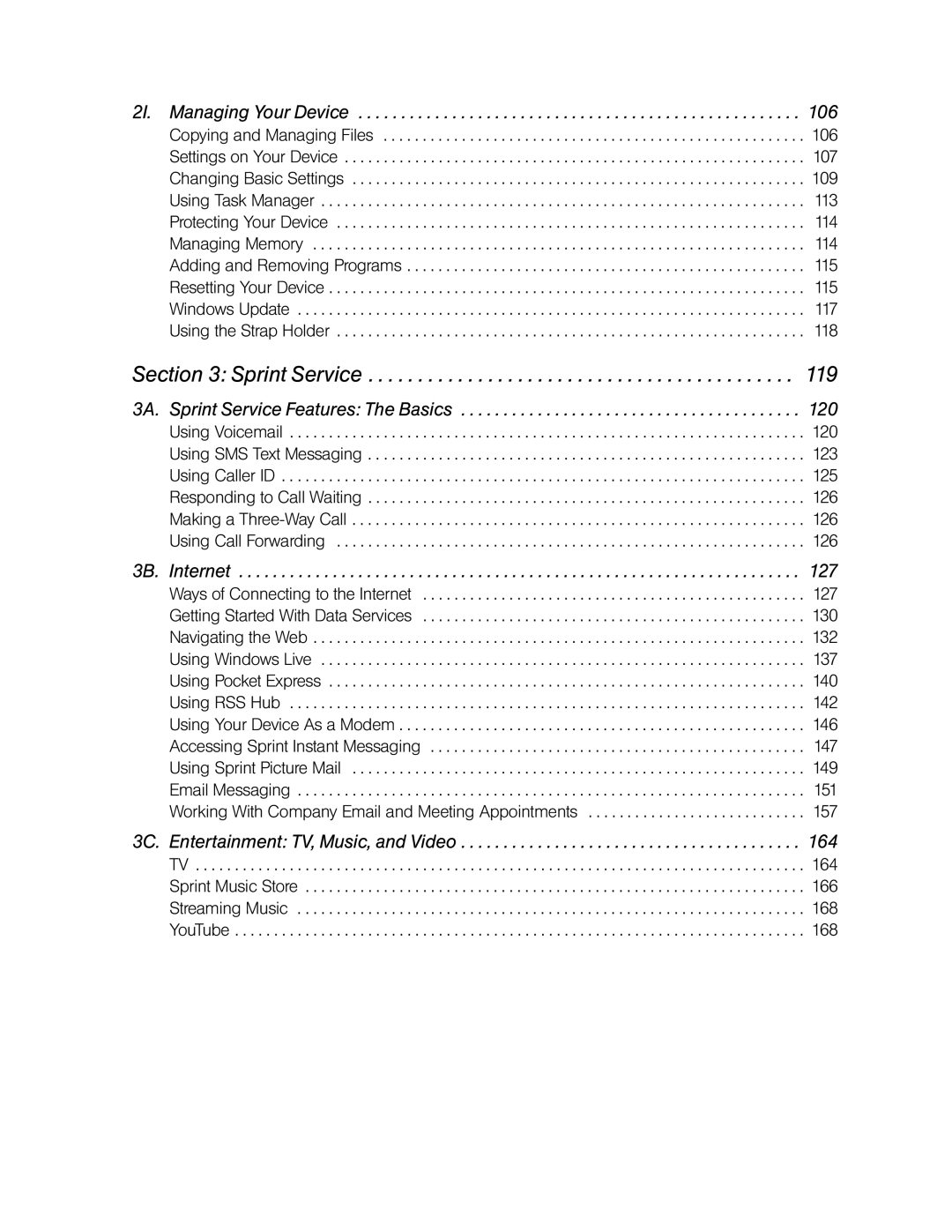 HTC DIAM500 manual Sprint Service, 2I. Managing Your Device 