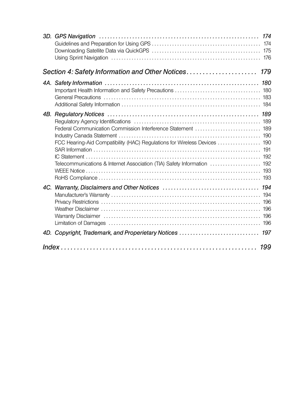 HTC DIAM500 manual Safety Information and Other Notices, Index 