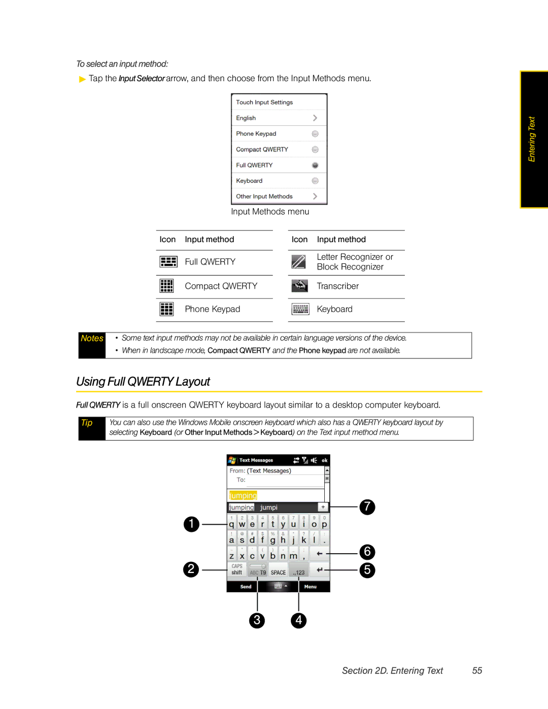 HTC DIAM500 manual Using Full Qwerty Layout, To select an input method 