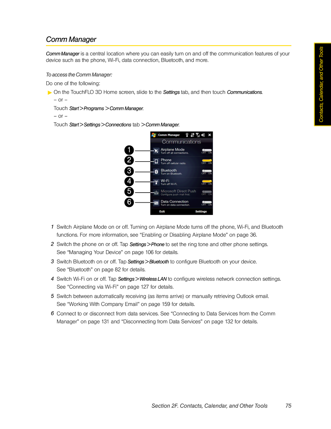 HTC DIAM500 manual To access the Comm Manager 