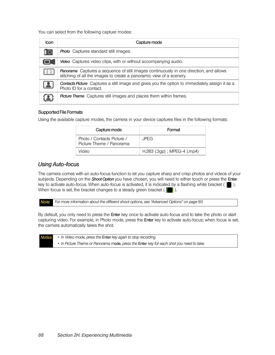 HTC DIAM500 manual Using Auto-focus, Supported File Formats 