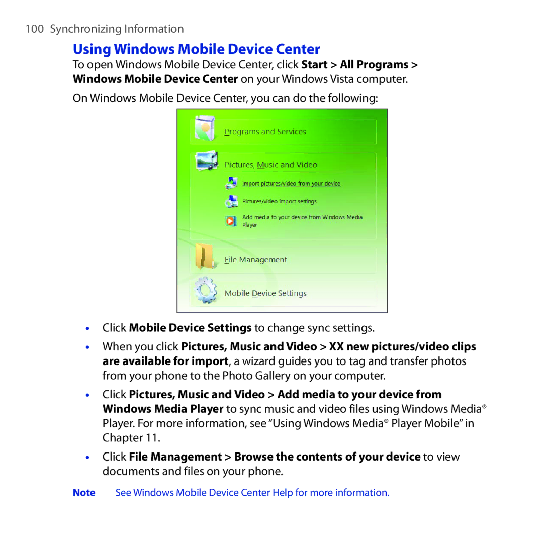 HTC Diamond2 user manual Using Windows Mobile Device Center 