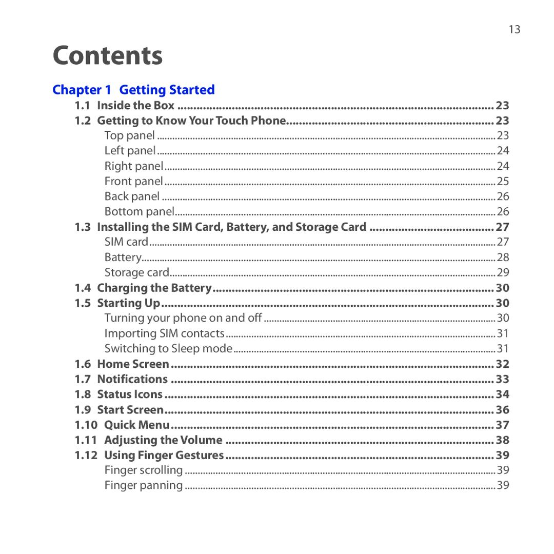 HTC Diamond2 user manual Contents 