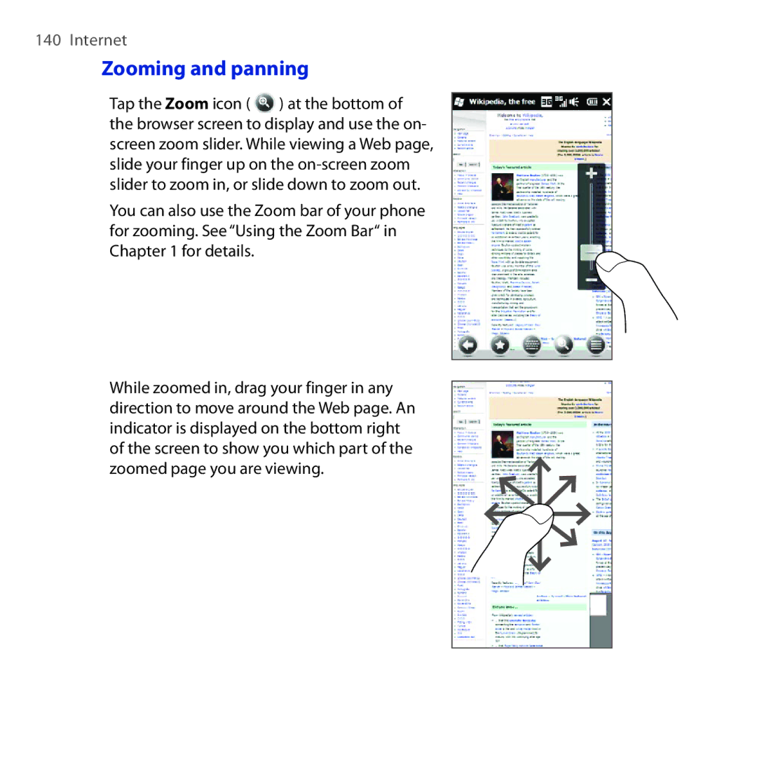 HTC Diamond2 user manual Zooming and panning 