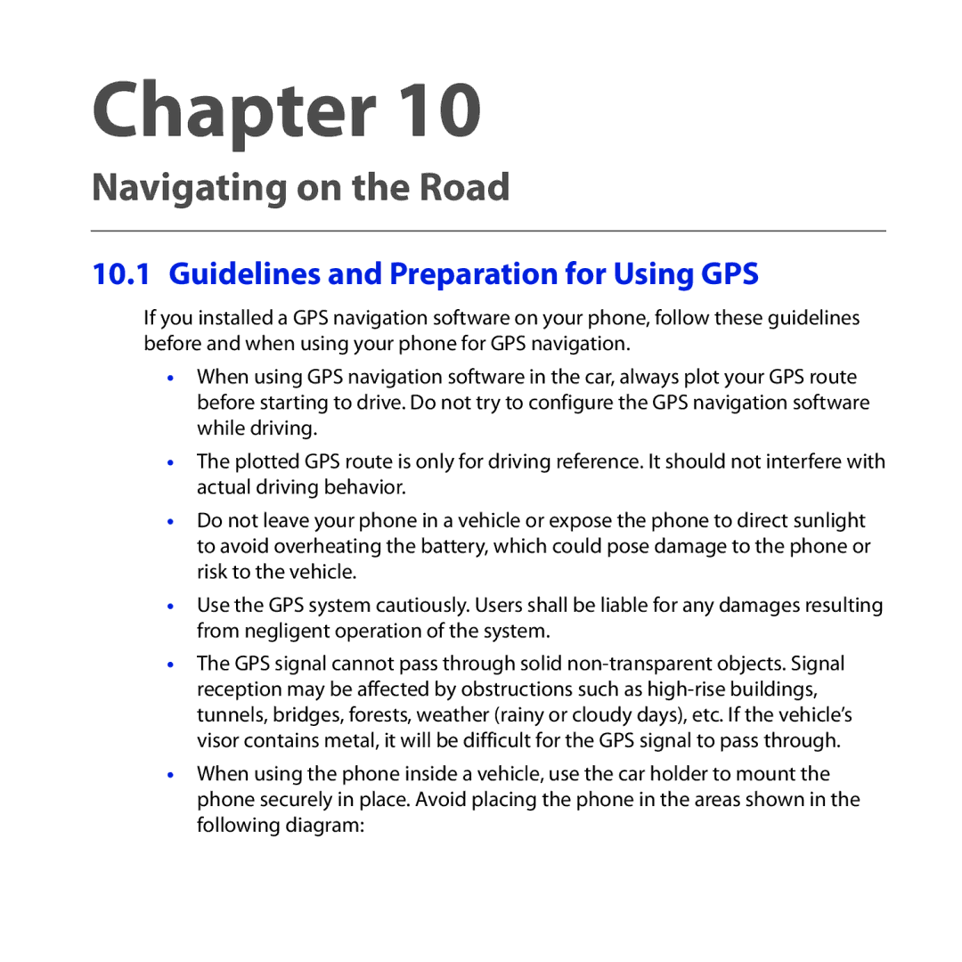 HTC Diamond2 user manual Chapter, Guidelines and Preparation for Using GPS 