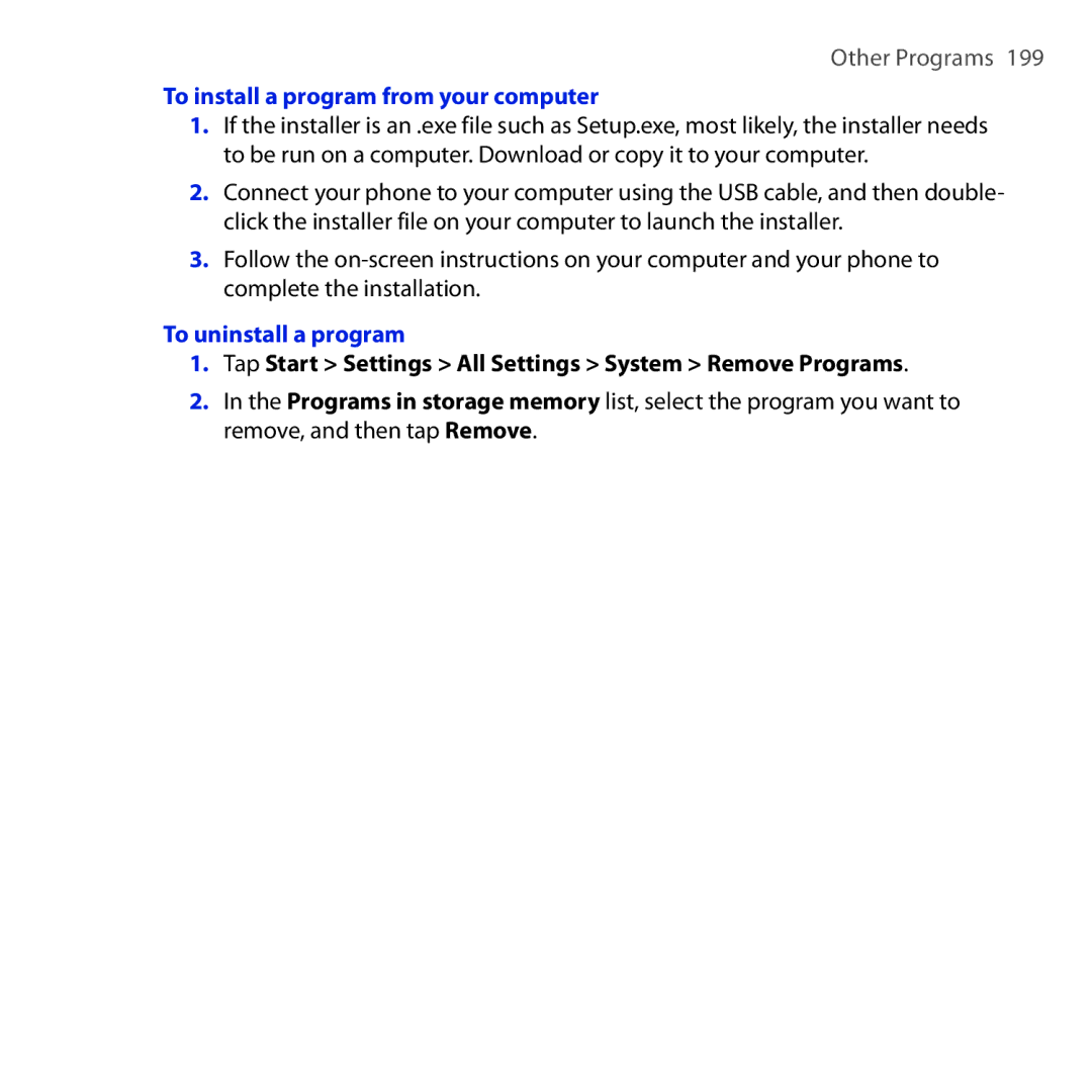 HTC Diamond2 user manual To install a program from your computer, To uninstall a program 